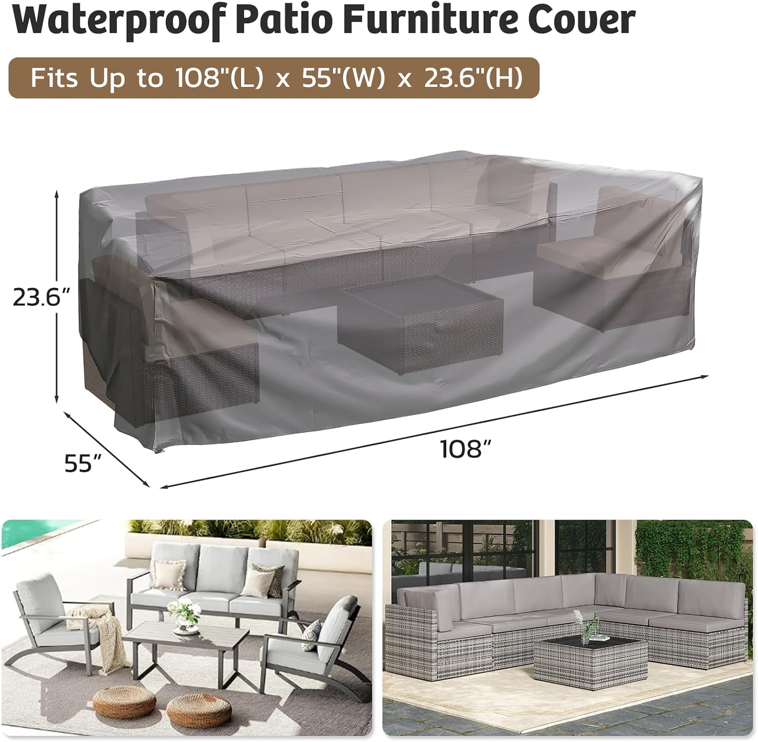 U-MAX 7 PCS Patio Funriture Set with Coffee Table (Four-line Rattan(7 pcs/with Cover), Brown Rattan&Beige)