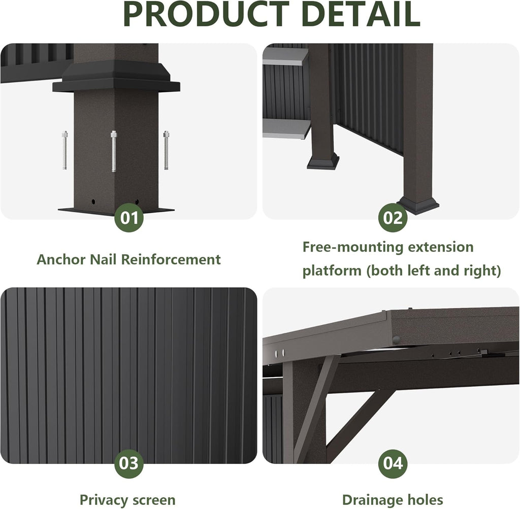 10X10 FT Hardtop BBQ Gazebo, Outdoor Pergola with Multi Shelves, Hardtop Aluminum Grill Gazebo for BBQ with Independent Countertop, Suitable for Patio Backyard