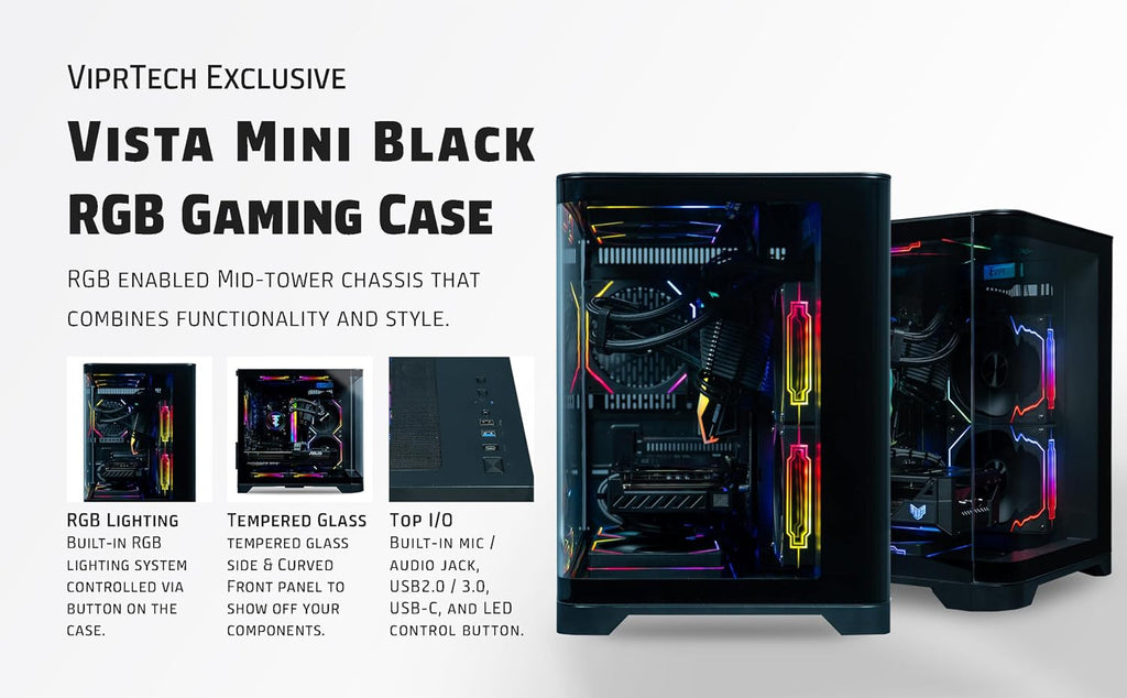 ViprTech Reaper 2.5 Liquid-Cooled PC - AMD Ryzen 7 8700F (5.0Ghz Turbo), AMD RX 9060 XT 16GB, 16GB DDR5 RAM, 1TB NVMe SSD, 800W Gold PSU, VR-Ready, WiFi BT, Win 11, Gaming Desktop Computer, Black