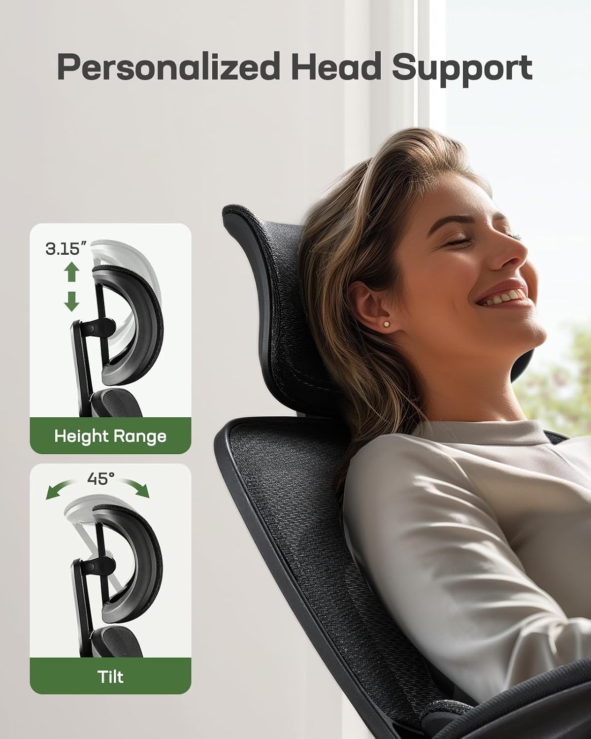 Marsail Office Chair Ergonomic-Desk Chair: High Back Mesh Office Chair with Lumbar Support,Flip-Up Armrests&2D Headrest,Gaming Chair with Rocking Tilt, Swivel Computer Task Chair for Long Hours