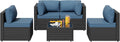 SUNLEI 5pcs Patio Furniture Sets Conversation Set, Low Back All-Weather Rattan Sectional Sofa with Tea Table&Washable Couch Cushions, Outdoor Furniture Set