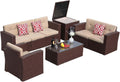 JOIVI 8 Pieces Outdoor Patio Furniture Set with 88 Gallon Storage Box, Rattan Wicker Patio Conversation Set with Coffee Tea Table, Outdoor Sectional Furniture Sofa Set with Cushions, Brown