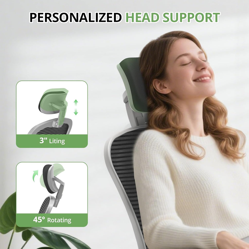 Office Chair Ergonomic Desk Chair, 330LBS Capacity, High Back Computer Design for Long Hours Comfort, Rolling Swivel for Home Office, Flip-up Armrests, Grey Black