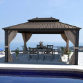 YOLENY 10'x13' Hardtop Gazebo with Galvanized Steel Double Roof, Pergolas Aluminum Frame, Netting and Curtains Included, Metal Outdoor Gazebos for Garden, Patios, Lawns, Parties