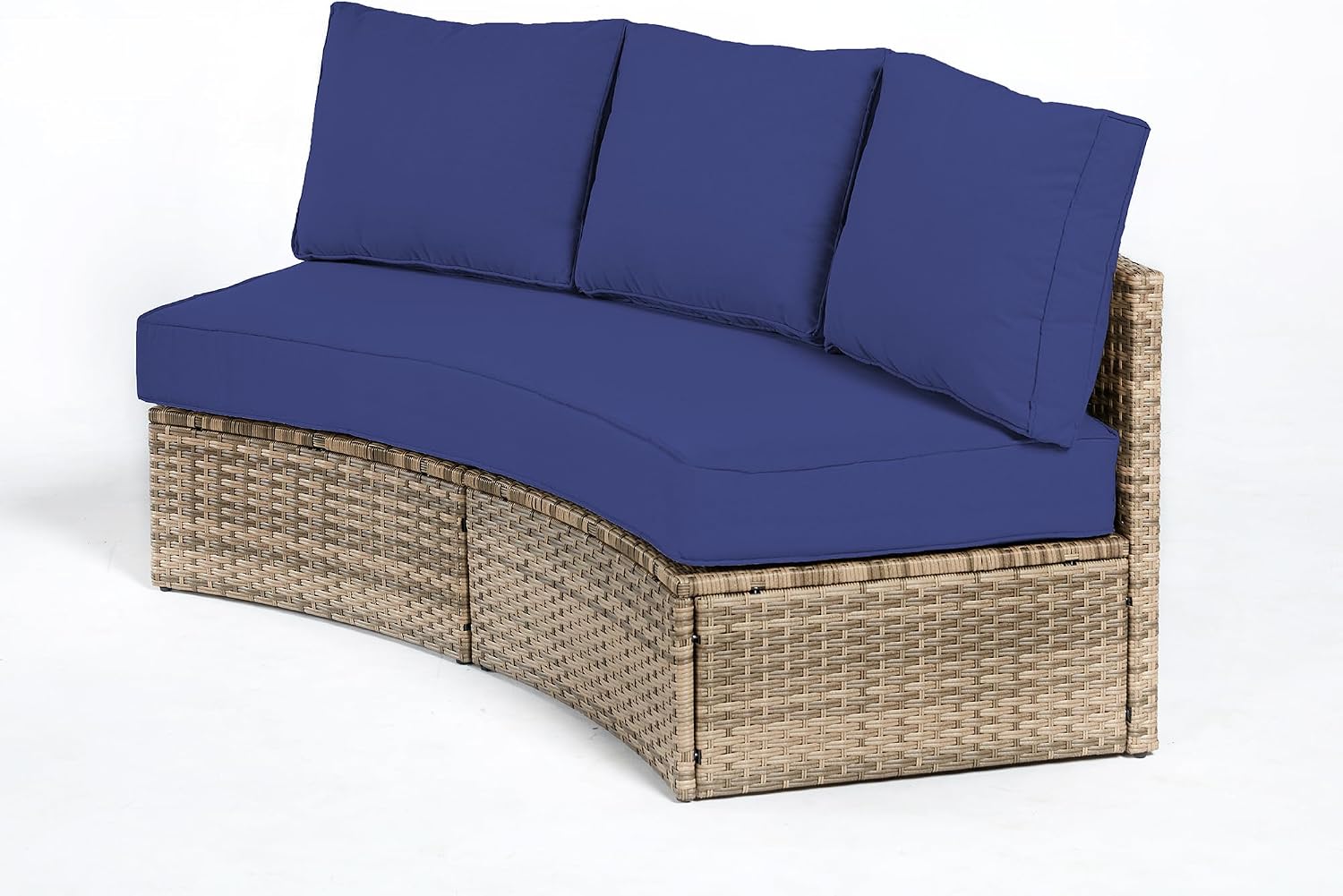 LUXOAK 3-Piece Wicker Patio Furniture Set, Waterproof Half-Moon Sectional Sofa with Cushions, Rattan Outdoor Conversation Set for Garden, Pool, Beach & Balcony, Blue