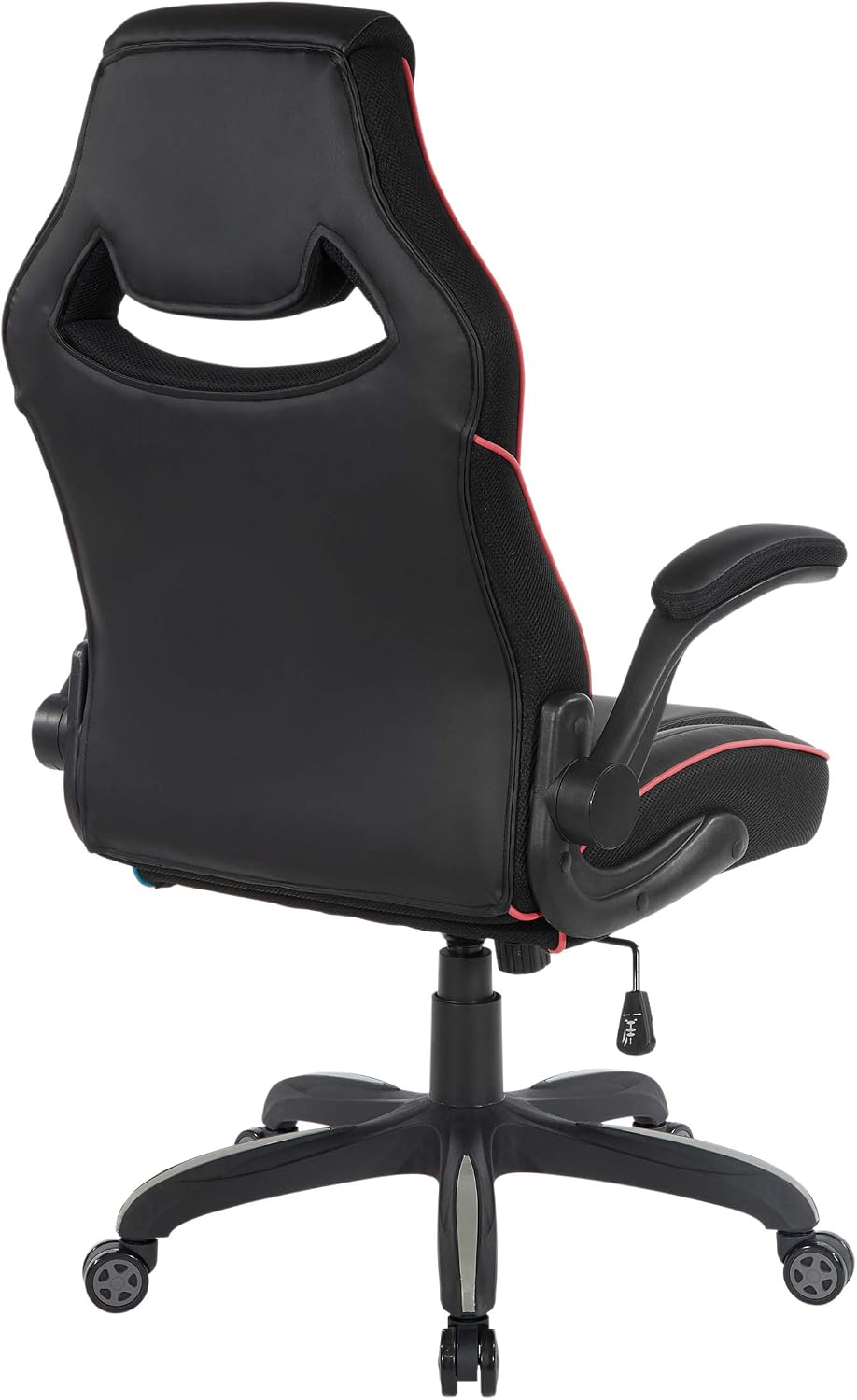OSP Home Furnishings Xeno Ergonomic Adjustable Faux Leather Gaming Chair with Integrated Headrest and Airflow Cooling Material, Black with Red Accents