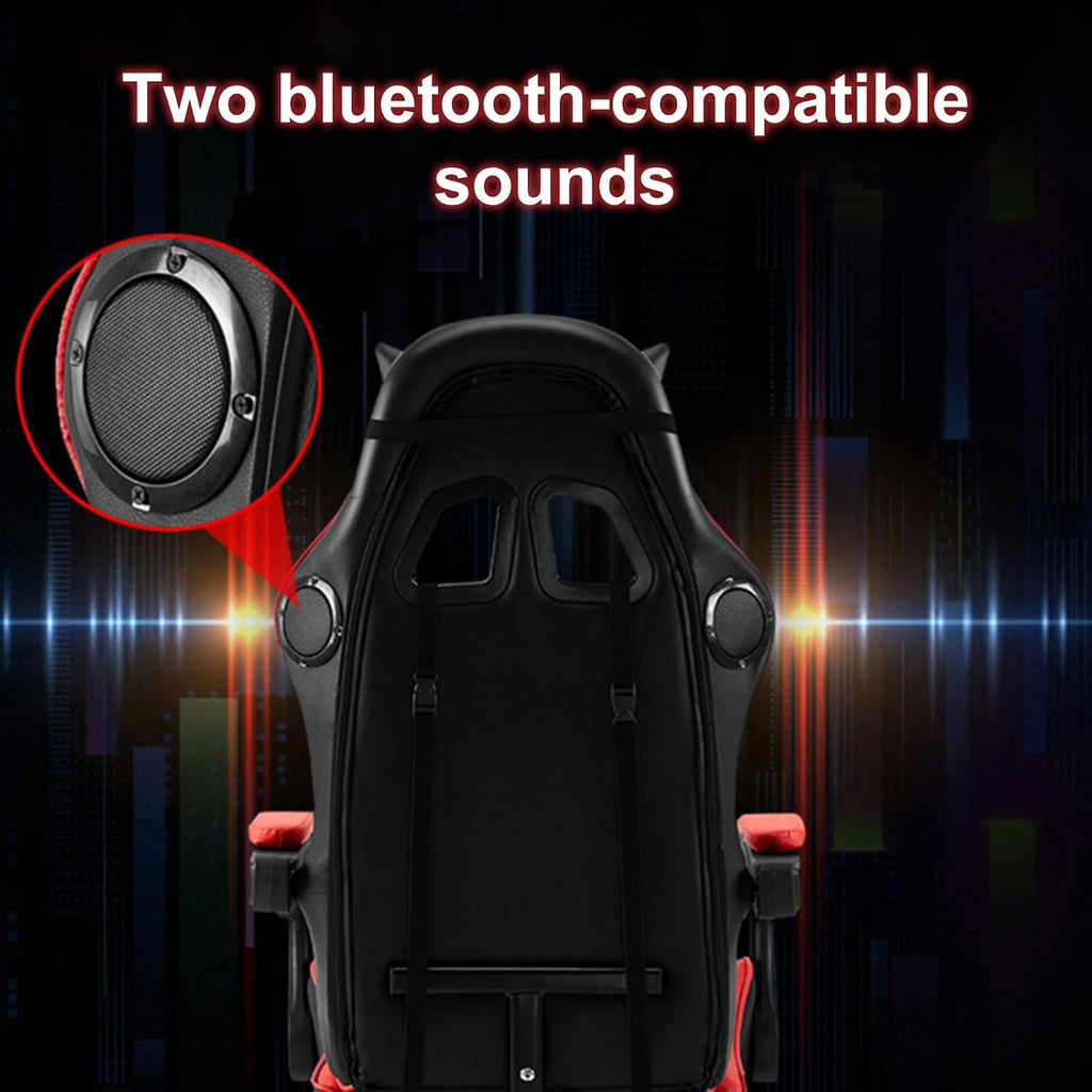Gaming Chair with Bluetooth Speakers and RGB LED Lights, High Back Video Game Massage Chair 360° Swivel Height Adjustable Recliner with Footrest & Headrest Lumbar Support Pillows (Black & Red)