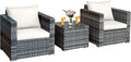 Tangkula 3 Pieces Patio Furniture Set, PE Rattan Wicker Sofa Set w/Washable Cushion and Tempered Glass Tabletop, Outdoor Conversation Furniture for Garden Poolside Balcony