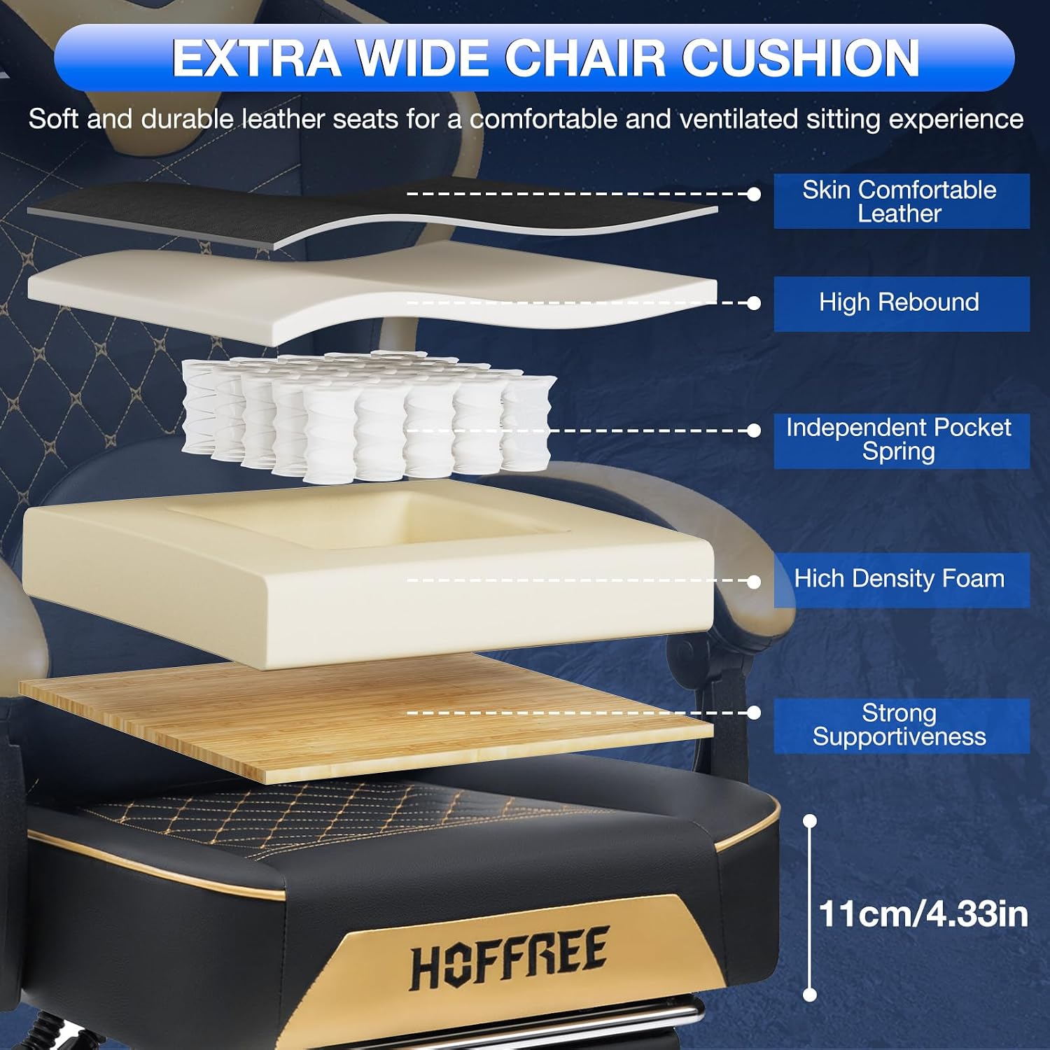 HOFFREE Gaming Chair Computer Chair with Speakers Massage Game Chairs with Footrest Bluetooth High Back Ergonomic Computer Gaming Chairs for Adults Reclining Video Gamer Chair Gold and Black
