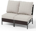 PHI VILLA Patio Sofa Outdoor Furniture, All-Weather Rattan & Metal 2 Seater Sofa with Cushions & Lumbar Pillows, Arm Lounge Loveseat for Patio, Balcony, Backyard, Deck, Poolside