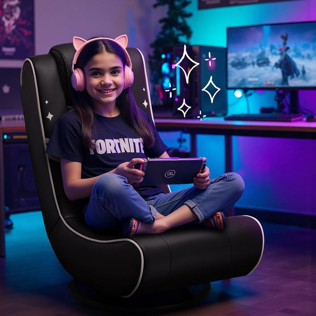 GTPLAYER Floor Gaming Chair Foldable Swivel Floor Chairs for Kids Boys Comfy Video Game Seat with 360° Multipurpose for Gamers, Bedroom or Game Room (Gold Star Pattern)