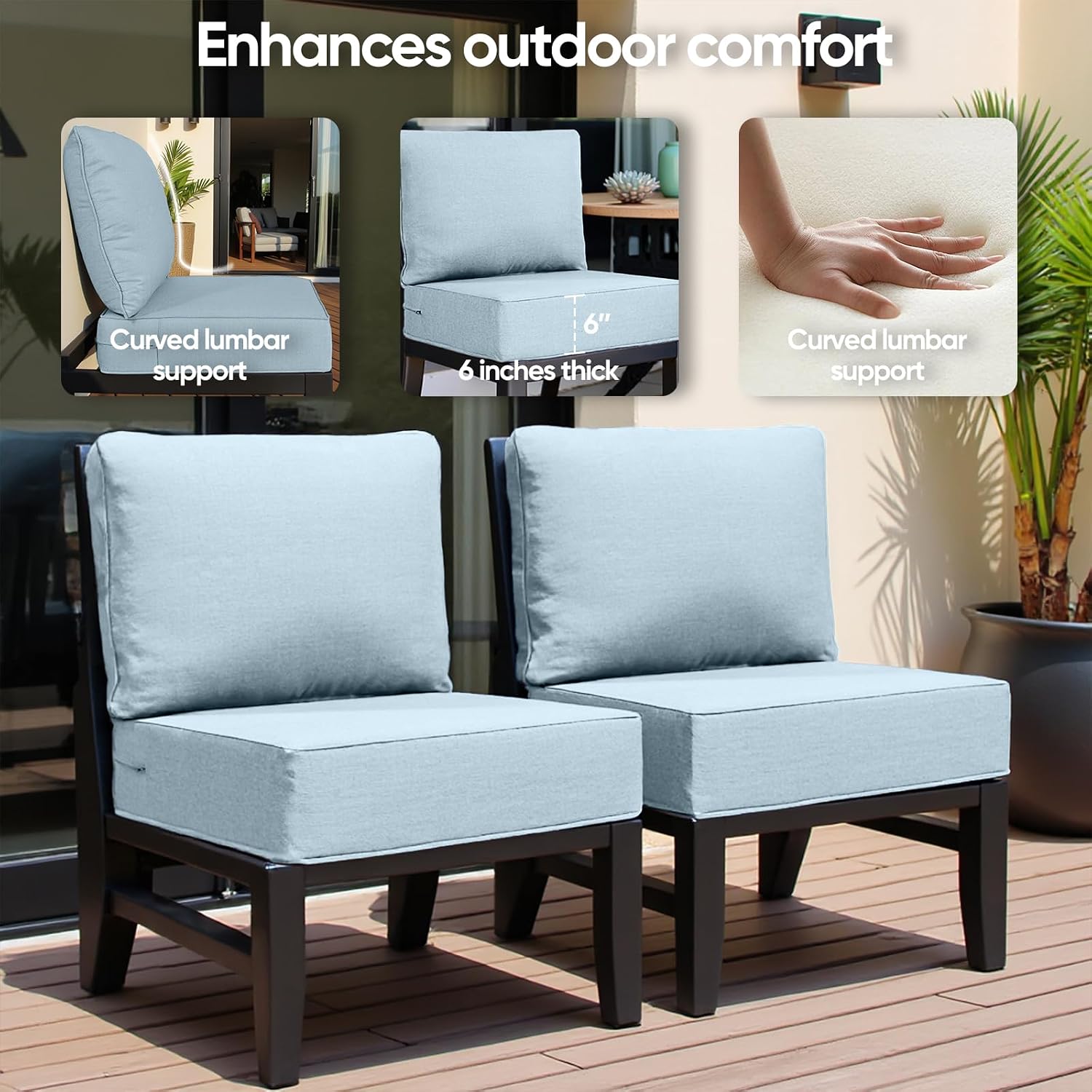 6' Thick Outdoor Cushion, 24*24*6' Patio Furniture Cushions with Waterproof Patio Furniture Cushions with Removable Cover, 28D High Density Patio Cushion for Outdoor Furniture, Baby Blue-6pcs