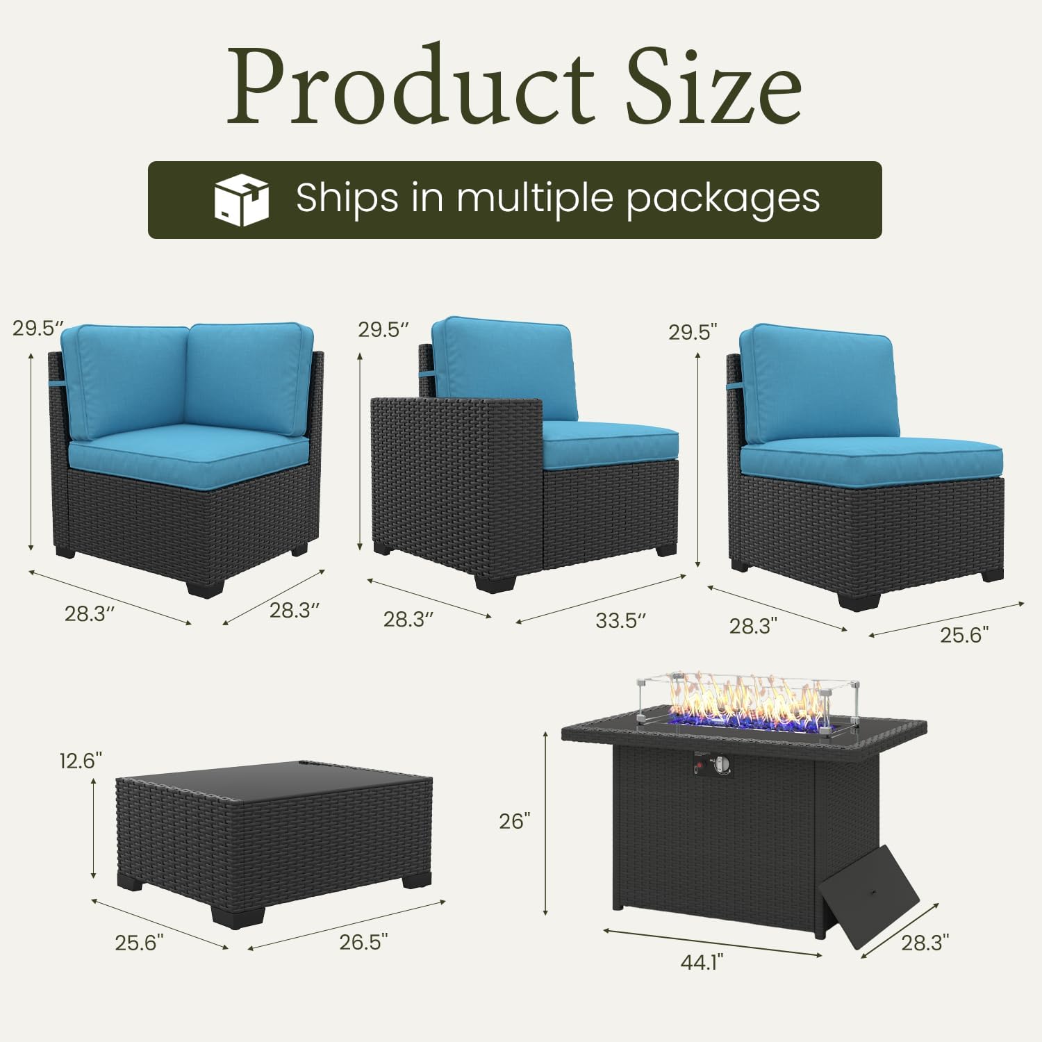 LayinSun 13 Pieces Outdoor Patio Furniture Set with 44' Fire Pit Table Rattan Sectional Sofa Conversation Sets
