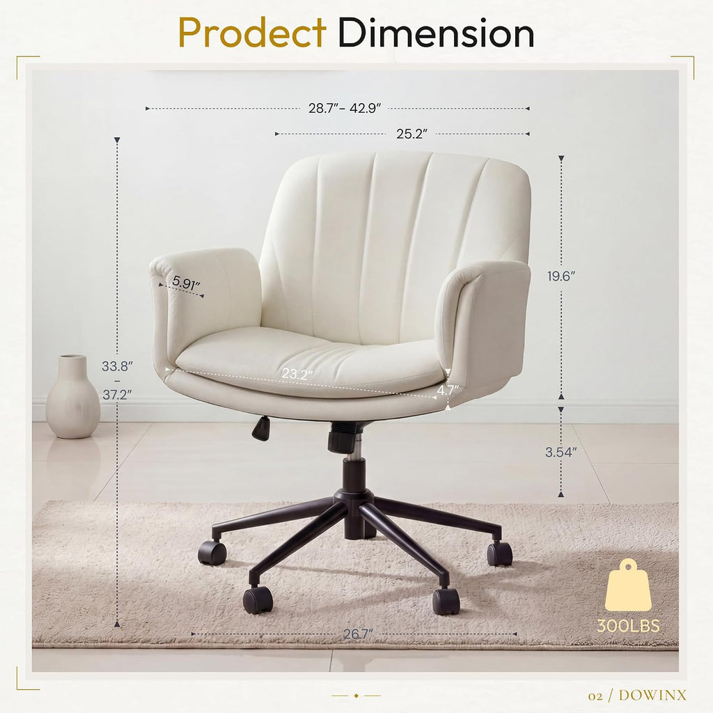 Dowinx Criss Cross Chair with Five-Level Adjustable Arms and Wheels - Comfortable Ergonomic PU Leather Swivel Vanity Chair - Computer Makeup Gaming Chair for Home Office, Bedroom, Vanity Room (Beide)