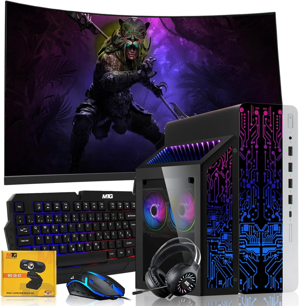 HP G3 Gaming Desktop PC Bundle with Core i7 32GB RAM 1TB SSD 27 inch Curved Monitor RTX 3060 Graphics RGB Keyboard with AI-Enabled Copilot Key Mouse Headphones Webcam Windows 11(Renewed)