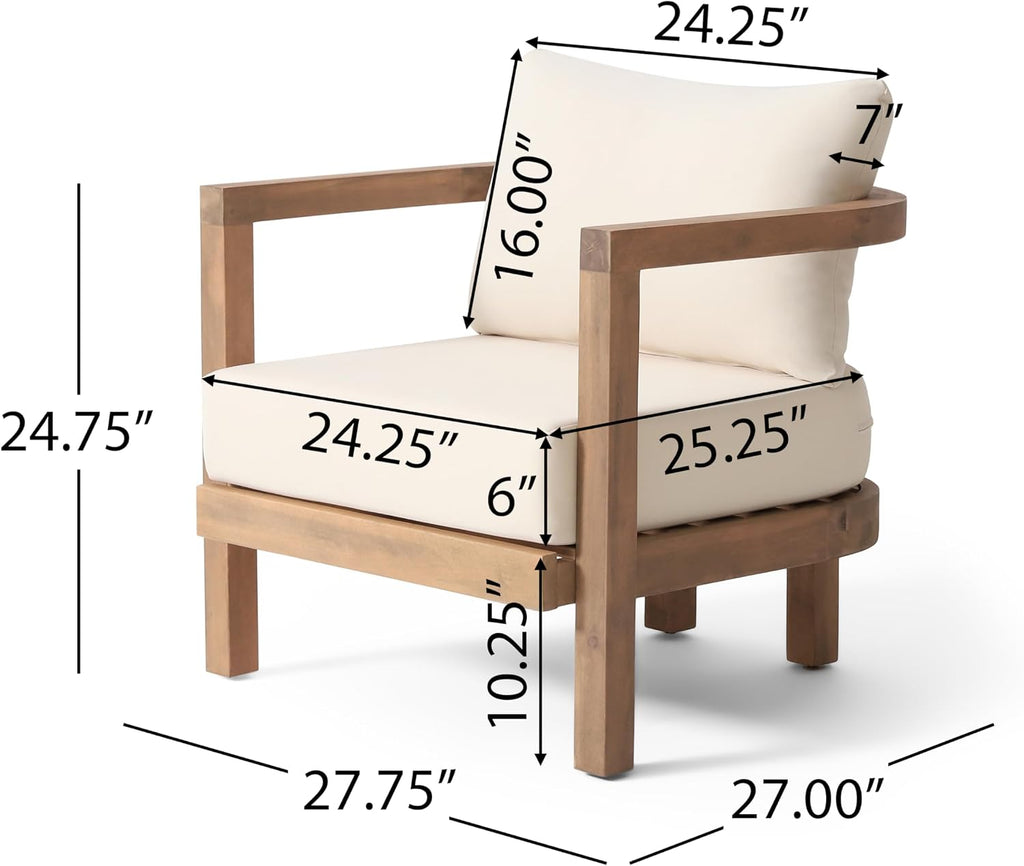 Merax Single Outdoor Acacia Wood Club Chair with Cushion,Patio Furniture Conversation Set for Backyard