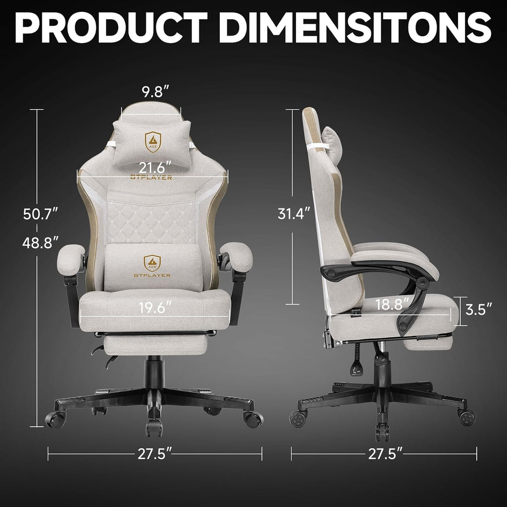 GTPLAYER Gaming Chair, Fabric Computer Office Chair with Pocket Spring Cushion, Ergonomic Office and Gaming, Video Gaming Chair with Linkage Armrests, High Back Desk Chair with Adjustable Recliner