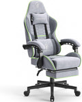 Dowinx Gaming Chair with Pocket Spring Cushion, Computer Office Game Chair, Linkage Armrests and Footrest, High Back Ergonomic Computer Chair with Lumbar Support Task Chair with Footrest(Grey Green)