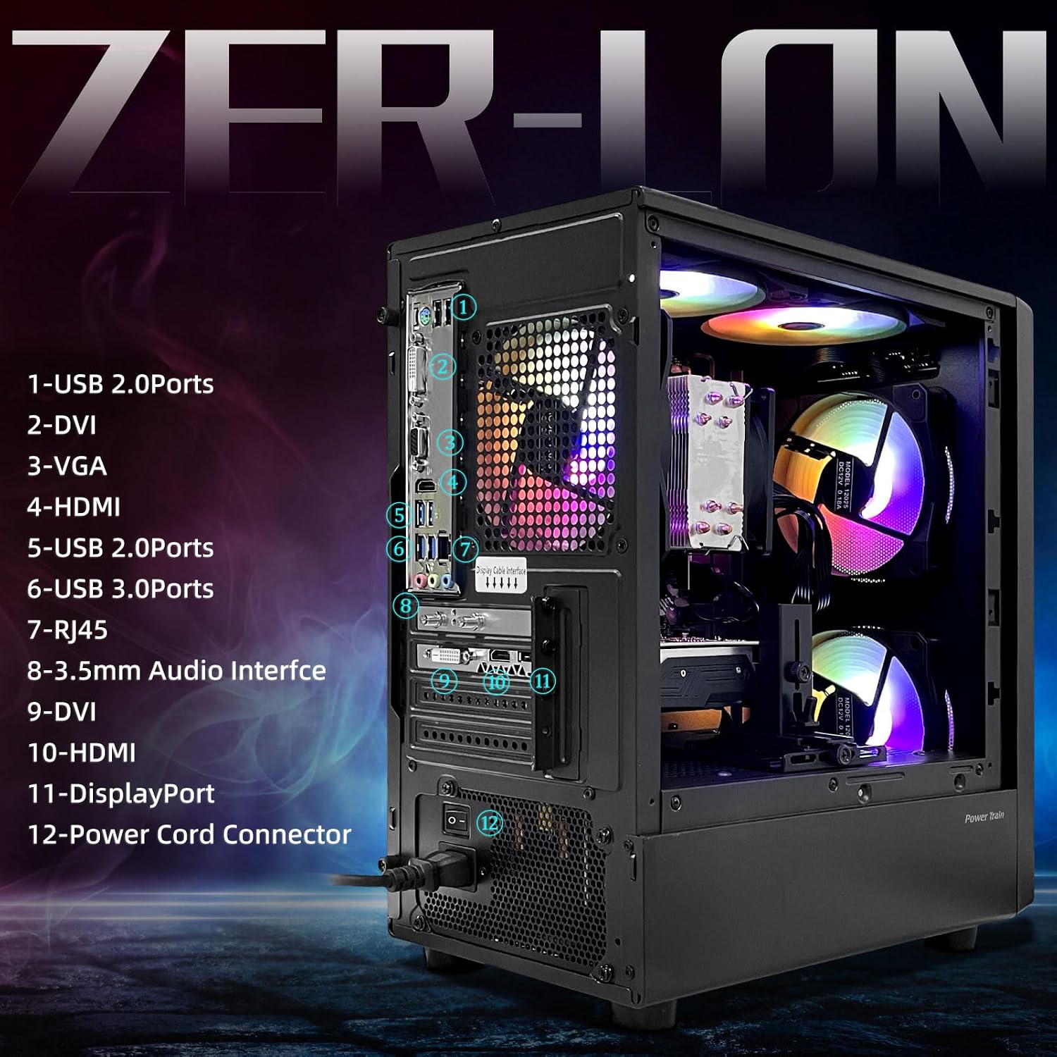 ZER-LON Gaming PC Desktop, Prebuilt Gaming Computer with Intel Core I7 up to 3.9 GHz, GTX 1050Ti 4G, 16G RAM, 512GB NVME SSD, ARGB Cooling Fan,Supply WiFi Support