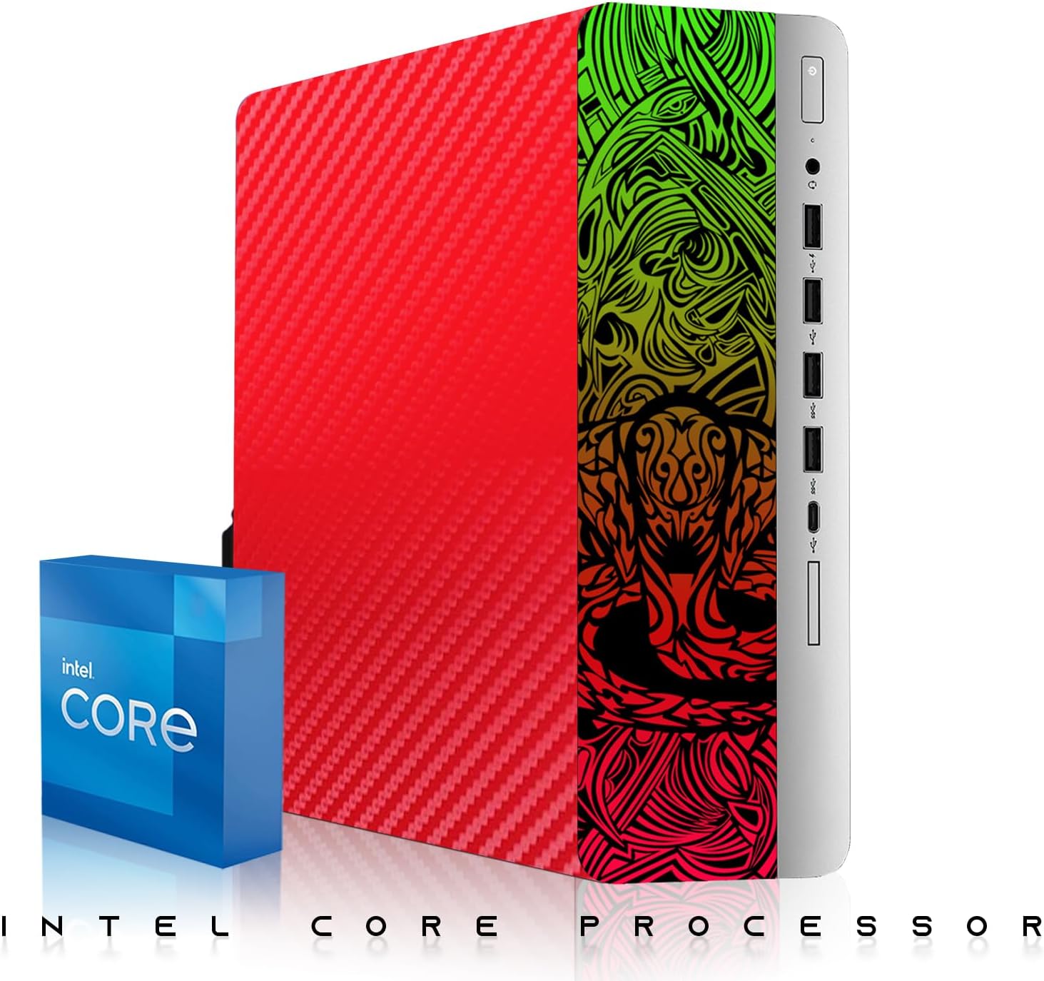 TechMagnet HP Carbon Red Cobra Edition Desktop – Intel Core i5|16GB DDR4 Ram|512GB SSD|New 24 Inch Curved Monitor|Windows 11 – Computer Tower PC (Renewed)
