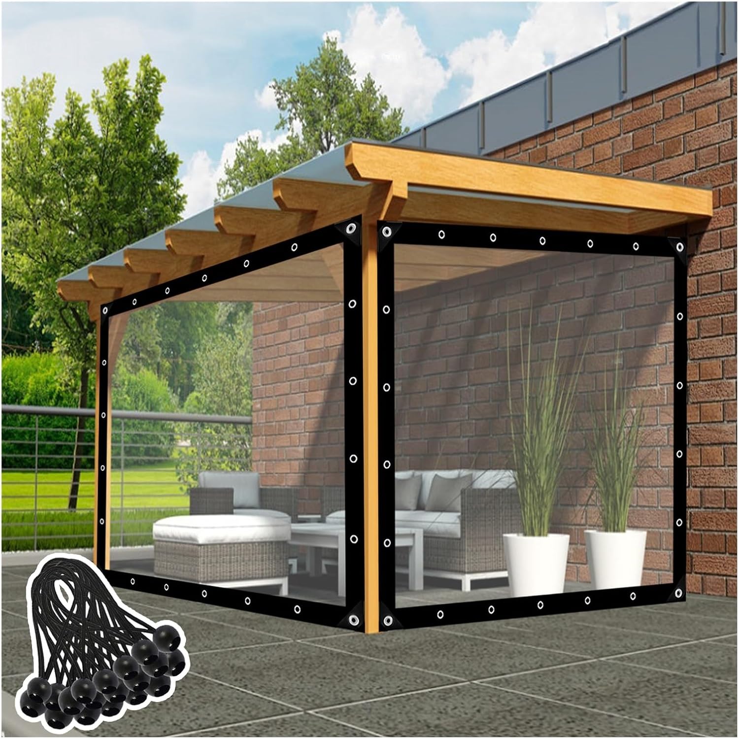 ++ Weather Resistant Pergola Side Curtains for Gazebo, Clear Tarp with Metal Grommet, Tarpaulin Cover Waterproof UV Tear and Resistant for Outdoor, Garden, Pavilion Color : Clear, Size : 14x
