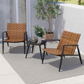 Grand patio Outdoor Bistro Set 3 Pieces Leather-Look Wicker Patio Chairs Set Powder Coated Aluminum Frame with Outdoor Chairs Set of 2 and Side Table for Garden Backyard Balcony Brown