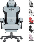 GTPLAYER Gaming Chair, Computer Office Chair Lumbar Support, Linkage Armrests and Footrest, Ergonomic Game Chair for Adults with Extended Backrest, Velvet Fabric, Light Blue