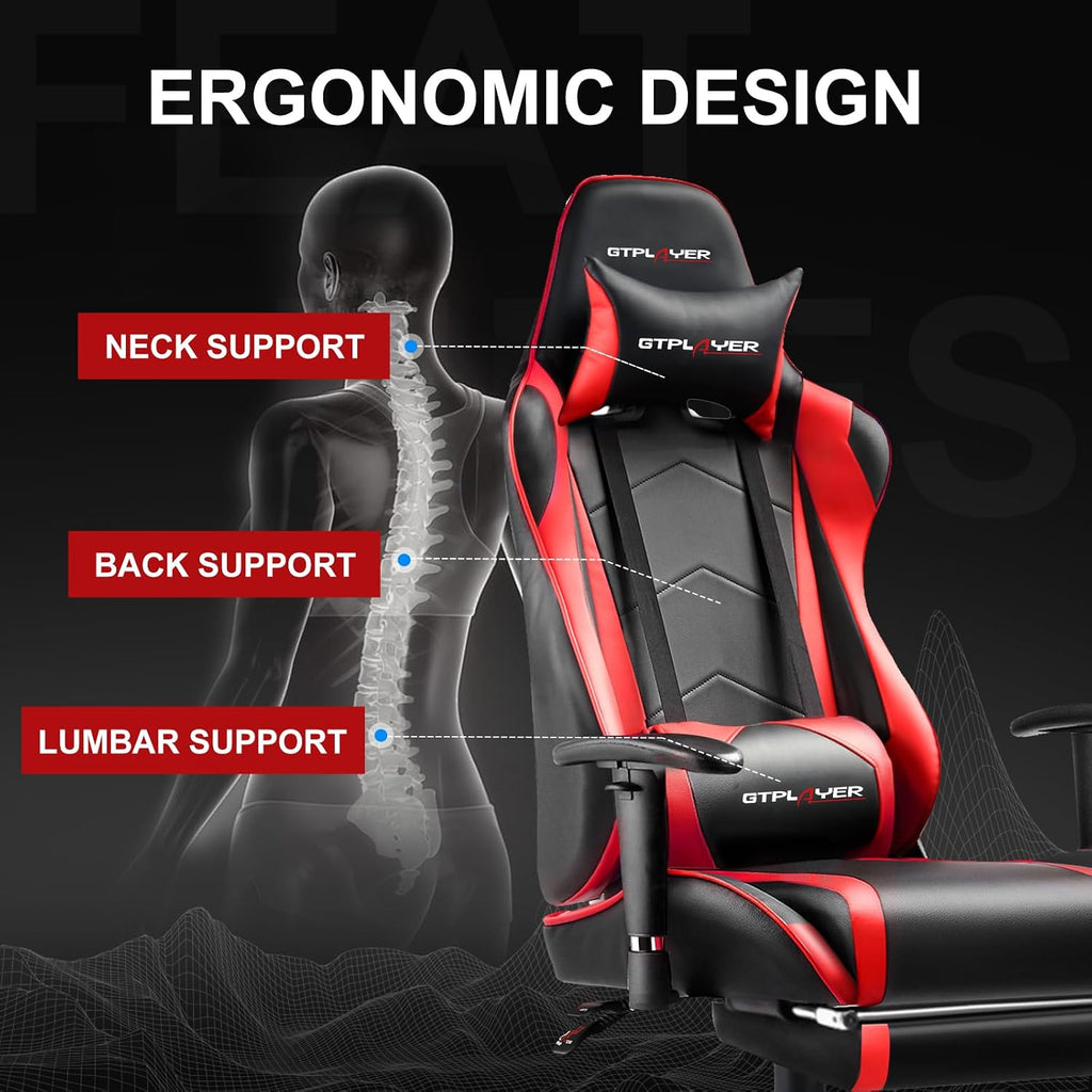 Gaming Chair with Footrest, High Back Computer Chair Ergonomic Game Desk Chair Racing Executive Adjustable Swivel Rocker with Headrest and Lumbar Support