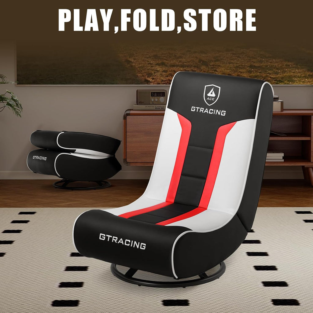 GTPLAYER Floor Gaming Chair Foldable Swivel Floor Chairs for Kids Boys Comfy Video Game Seat with 360° Multipurpose for Gamers, Bedroom or Game Room (Red/White)
