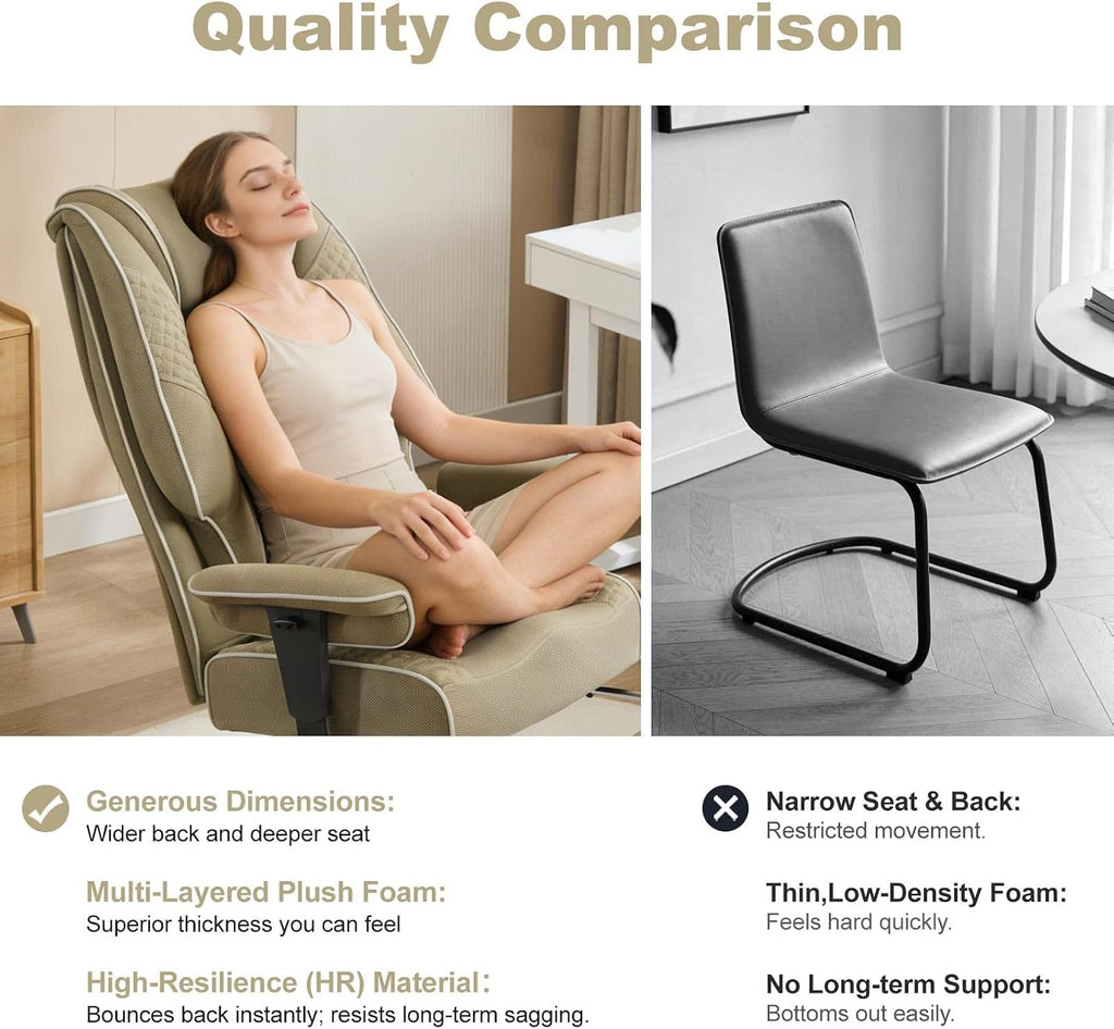 EXCEBET Big and Tall Office Chair 400lbs Wide Seat, Leather High Back Executive Office Chair with Lumbar Support, Ergonomic Chairs Padded Armrests & Thick Cushion (Mesh Green)