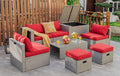 Tangkula 8 Piece Patio Wicker Furniture Set, Patiojoy Space Saving Outdoor PE Rattan Conversation Set with Storage Box & Waterproof Cover, Coffee Table, 2 Ottomans, 2 Armless Sofas & 2 Corner Sofas