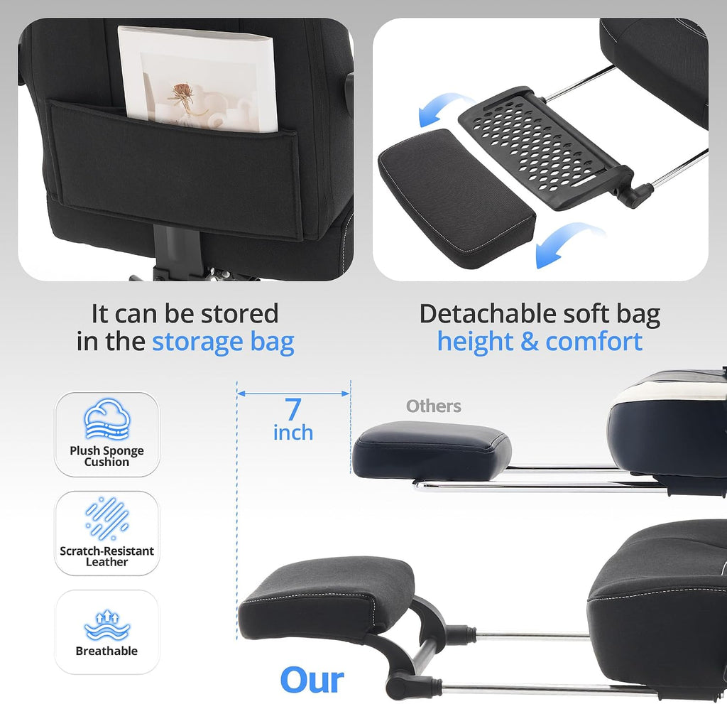 Gaming Chair Breathable Fabric with Pocket Spring Cushion, Wide and High Ergonomic Office Chair with Headrest, Computer Gaming Chair with Footrest for Adult and Teen (Black Fabric)