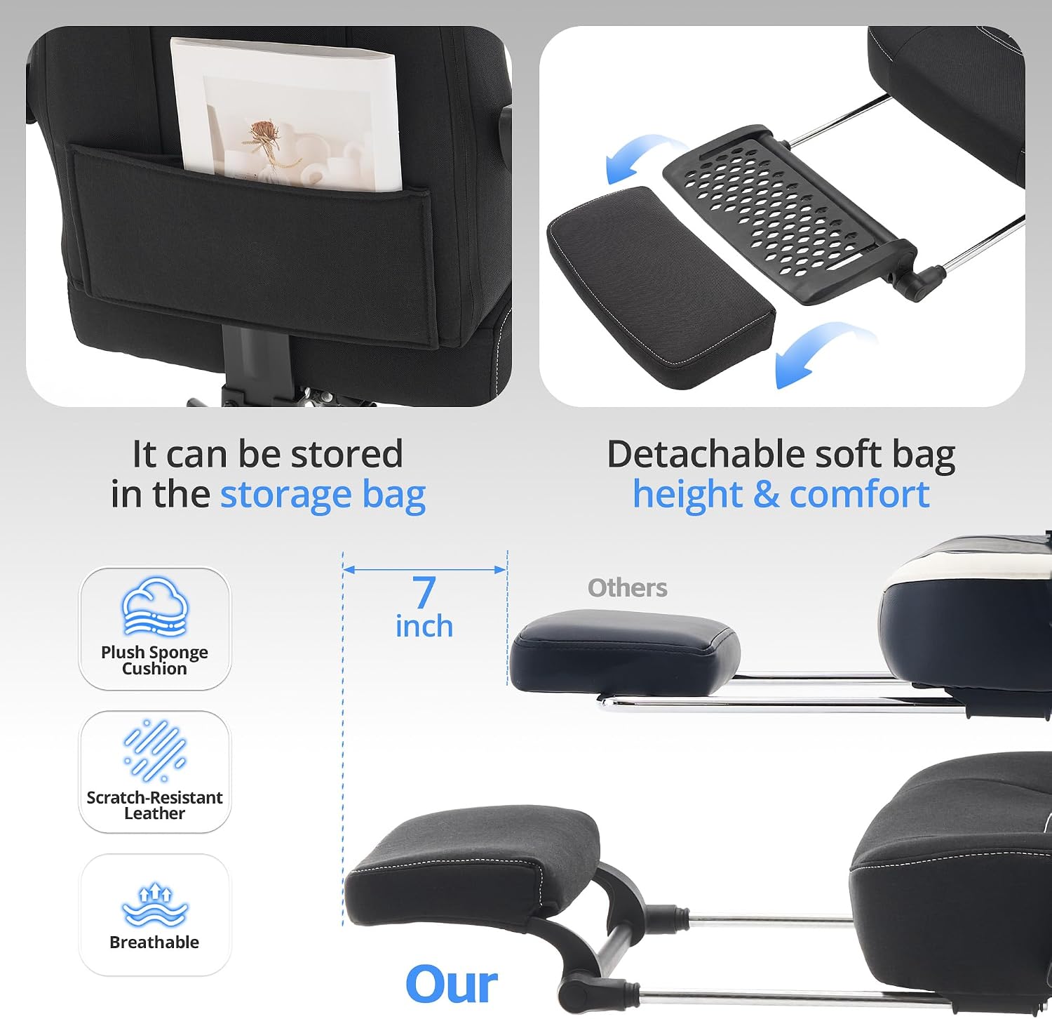 Gaming Chair Breathable Fabric with Pocket Spring Cushion, Wide and High Ergonomic Office Chair with Headrest, Computer Gaming Chair with Footrest for Adult and Teen (Black Fabric)