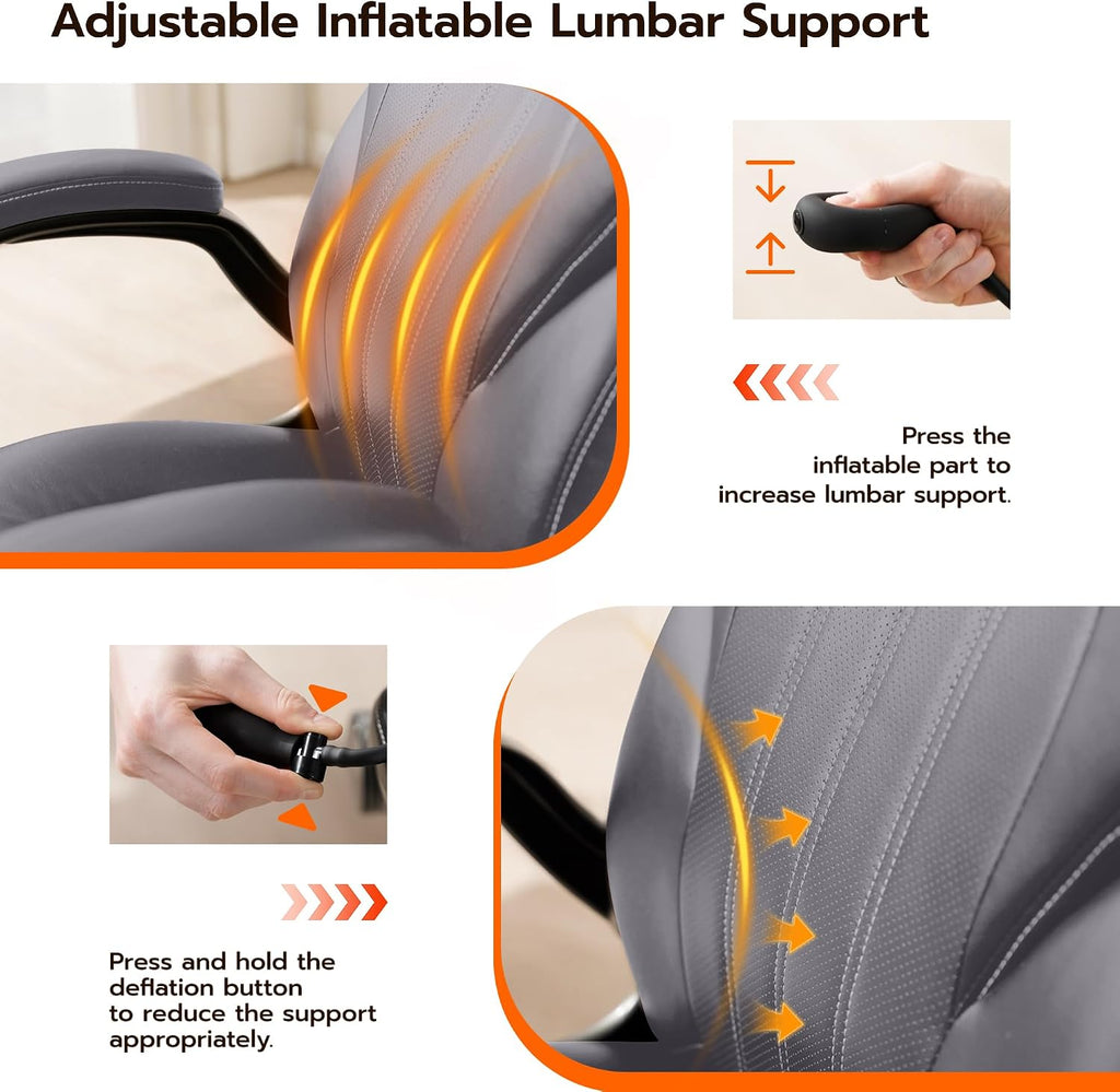 Ylzyxal Office Desk Chair, Ergonomic Computer Chair with Padded Flip-Up Arms and Adjustable Lumbar Support, PU Leather Executive Chair with Tilt Lock and 360° Swivel Rolling Wheels for Work, Study