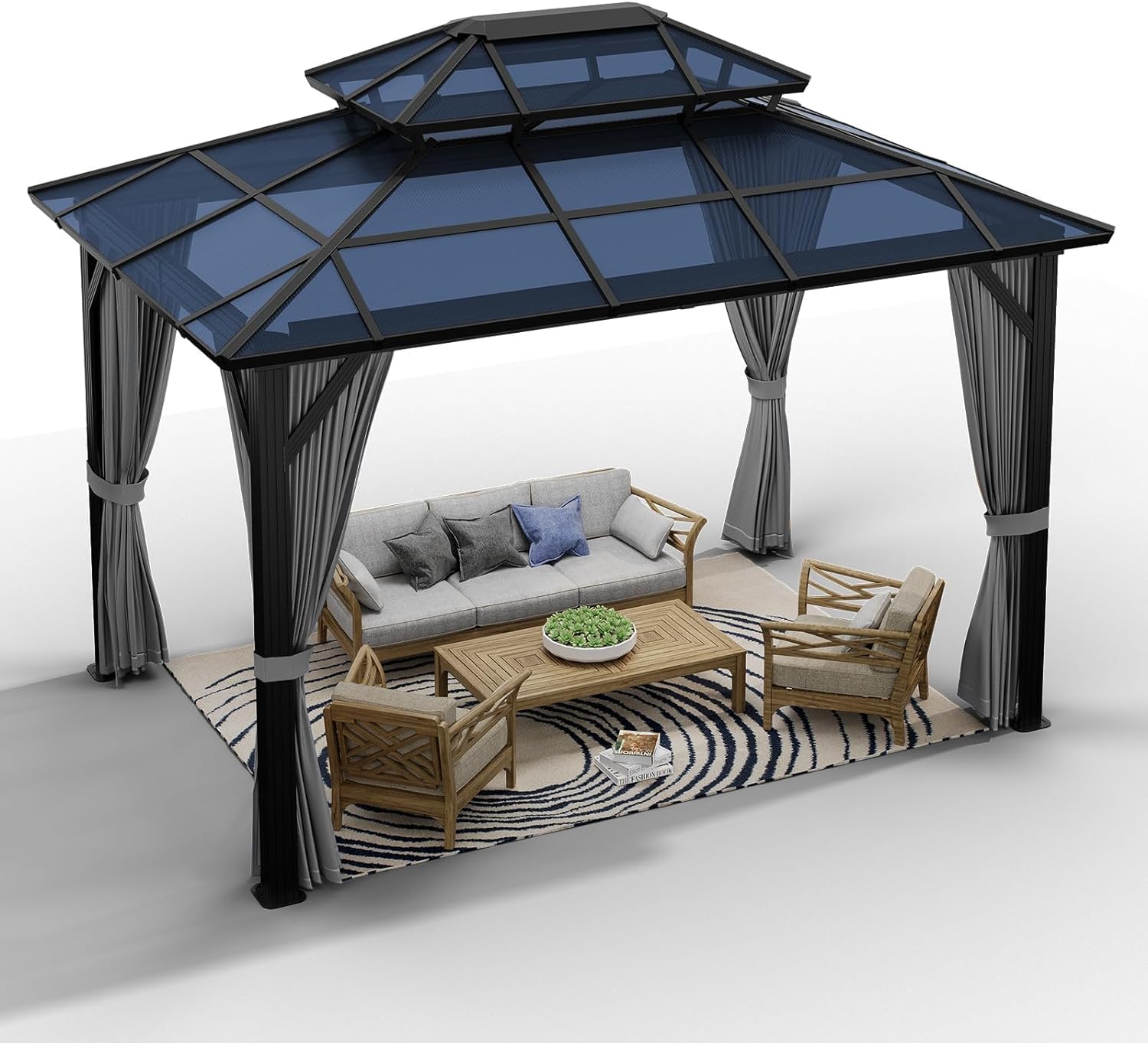 OUTLANE 10'x12' Gazebo, Hardtop Gazebo with Polycarbonate Double Roof, Aluminum Frame Pavilion, Weatherproof UV Protection for Outdoor, Garden, Patio, Lawn