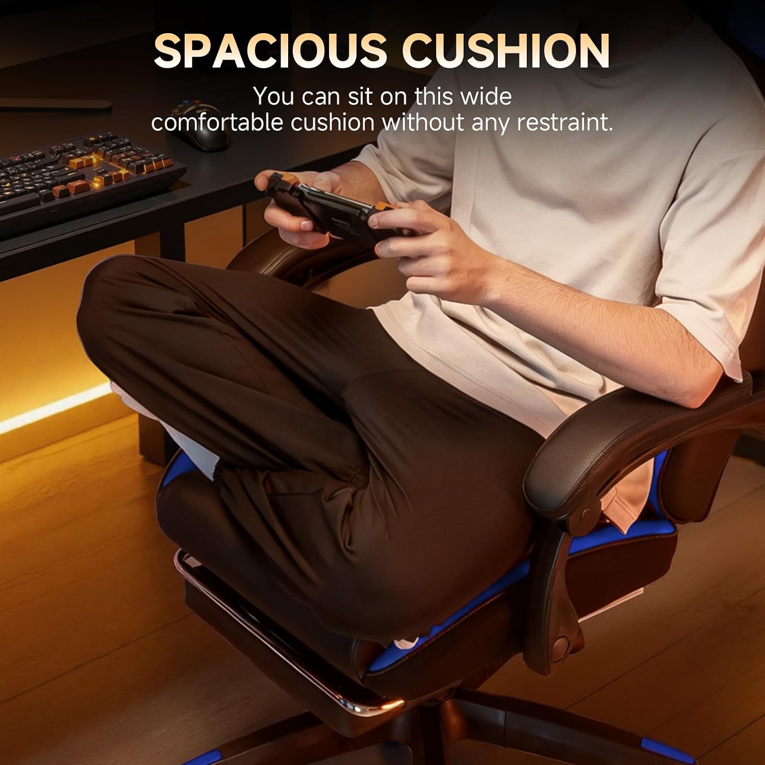GTPLAYER Gaming Chair, High Back Leather Computer Gaming Chair with Footrest, Ergonomic Height Adjustable Office Chair with Removable Cover and Lumbar Support for Gaming and Work (Blue)