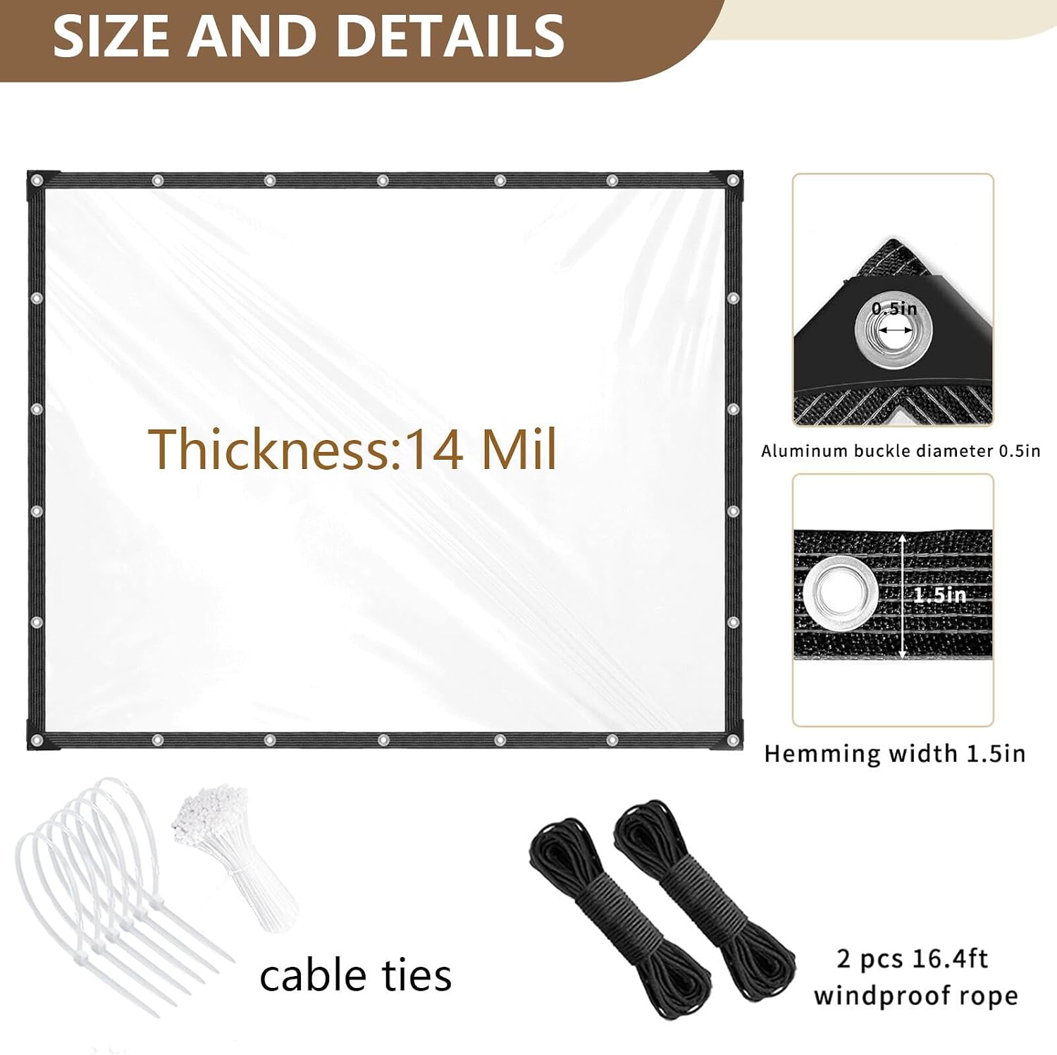 Clear Tarps Heavy Duty Waterproof 8x20ft Clear Tarp with Grommets Thickened 14Mil Tear Resistant Clear Vinyl Plastic Tarp for Outdoor Patio Chicken Coop Greenhouse Plant