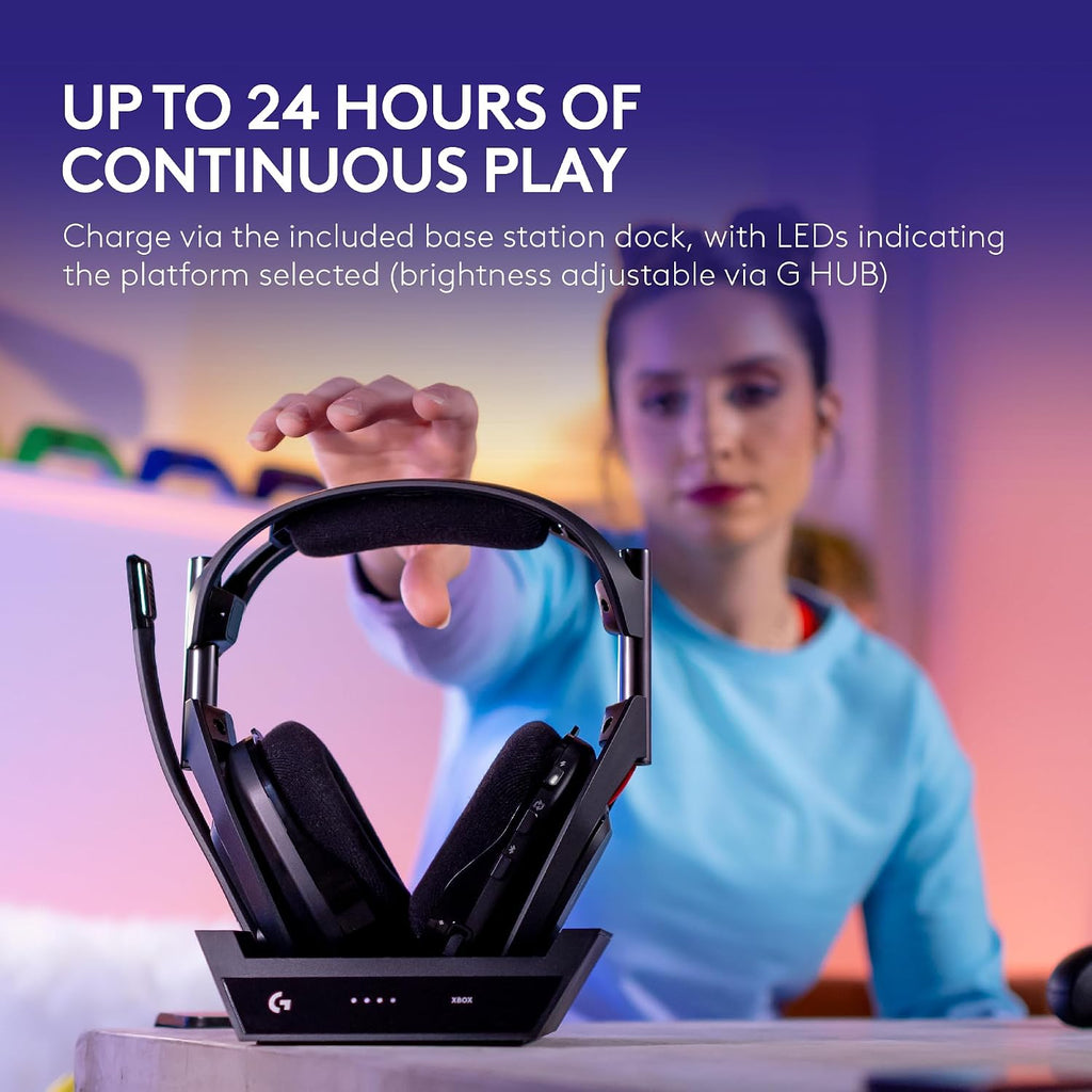 Logitech G Astro A50 Multi-Platform Wireless Gaming Headset + Base Station for PS5/Xbox/PC: PLAYSYNC Audio Switcher, <16bit/48kHz (Console), <24bit/48kHz (PC), 24hr Battery, 2.4GHz & BT - White