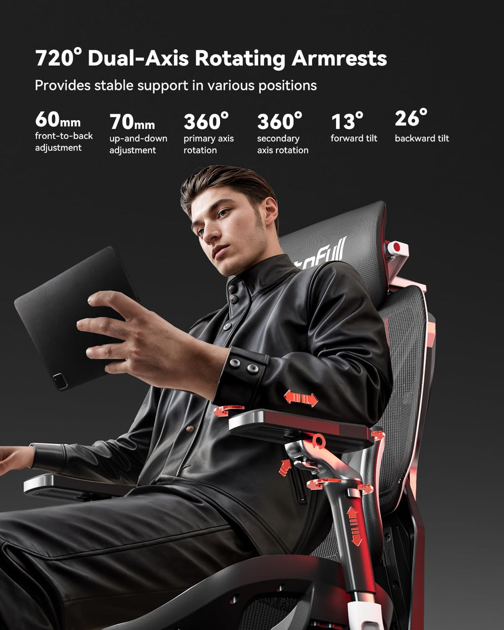 Autofull G7 Gaming Chair - 3-Zone Lumbar, 22-Point Adjustment, Breathable Mesh, Custom Backplate, 720° Armrests, BIFMA Certified Ergonomic, 140° Recline, IGR Certified, Niko Endorsed - Gift for Gamers