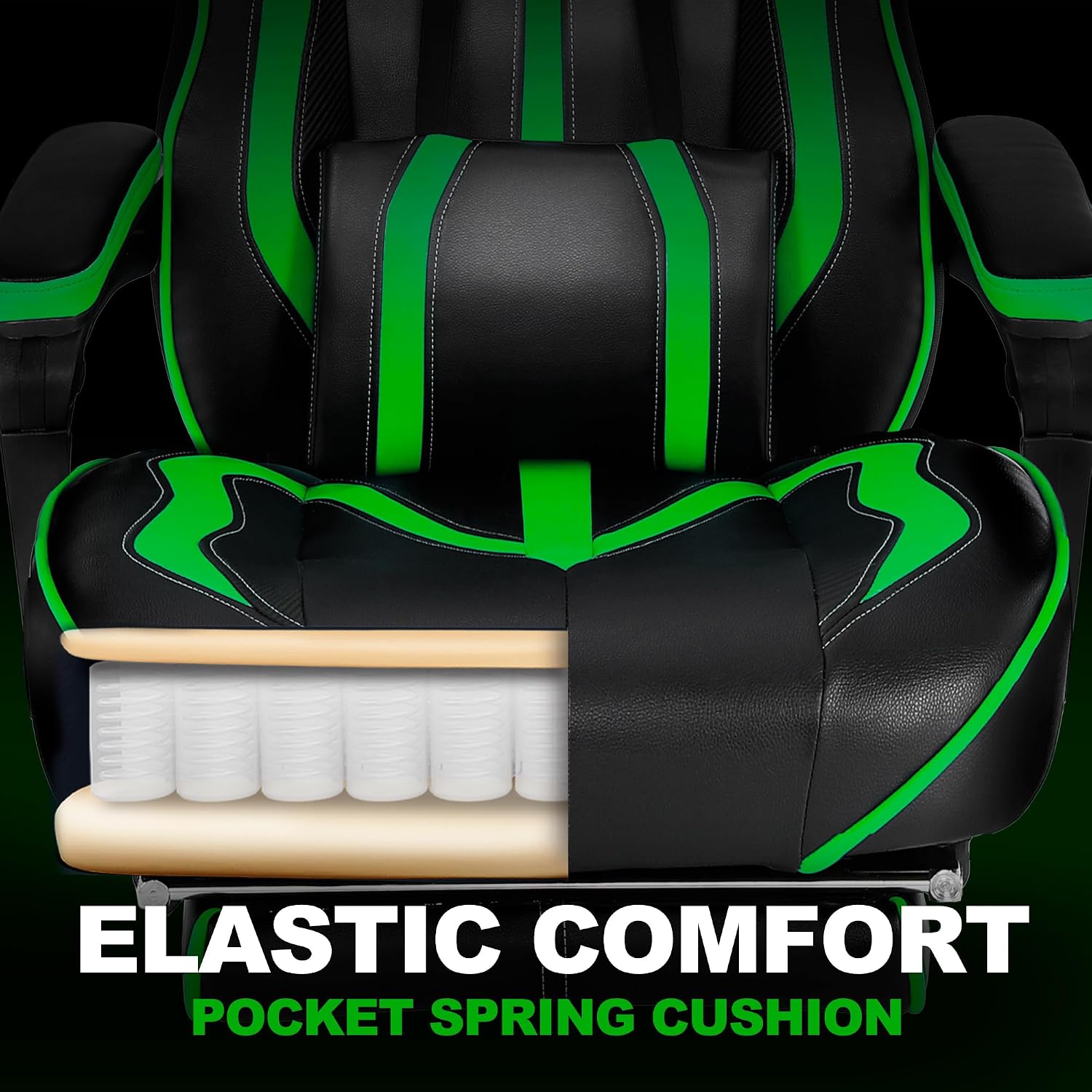 Vonesse Gaming Chair with Footrest, Big and Tall Gamer Chair with Massage, Reclining Computer Gaming Chair for Adults, Ergonomic Game Chair for Teens, High Back Video Game Chairs(Green/Black)