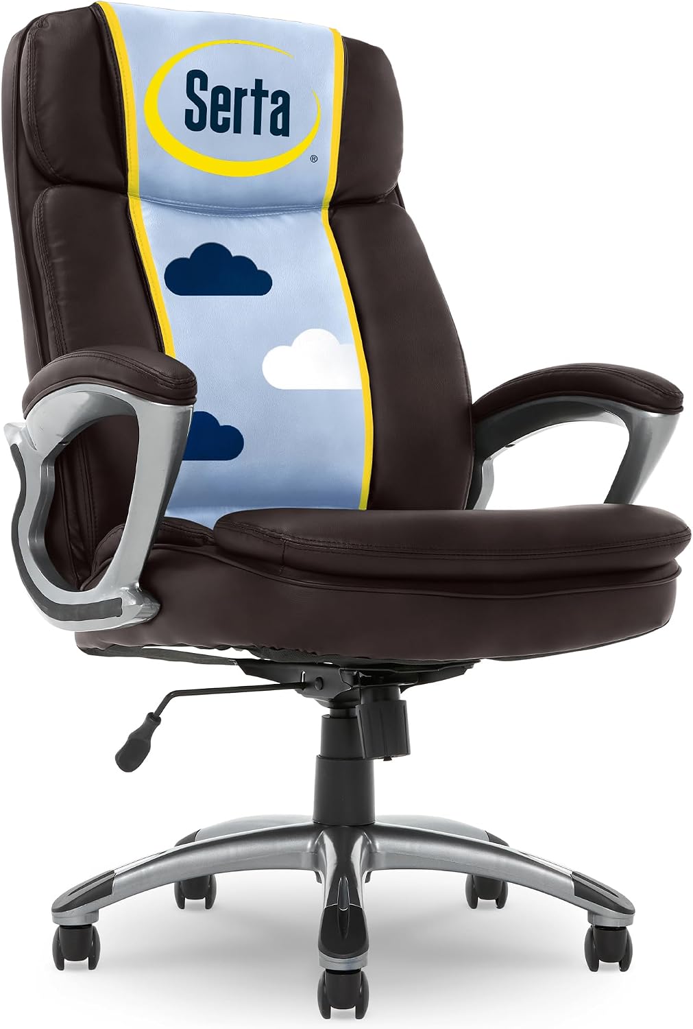 Serta Fairbanks Big and Tall Executive Office Chair - Ergonomic High Back Computer DeskChair with Lumbar Support, Memory Foam Seat Cushion, Padded Armrests, Bonded Leather, 350 lb Capacity - Brown