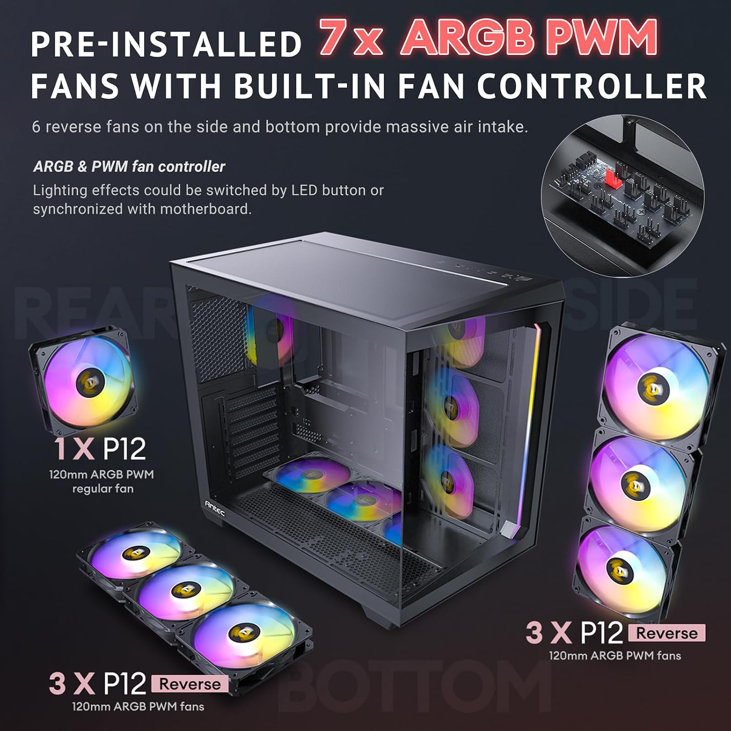 Antec C5 ARGB, Mid-Tower ATX PC Case, Seamless Tempered Glass Front & Side Panels, 7×120mm ARGB PWM Fans Included, Supports Up to 10 Fans, 360mm Radiator Support, Type-C 3.2 Gen 2