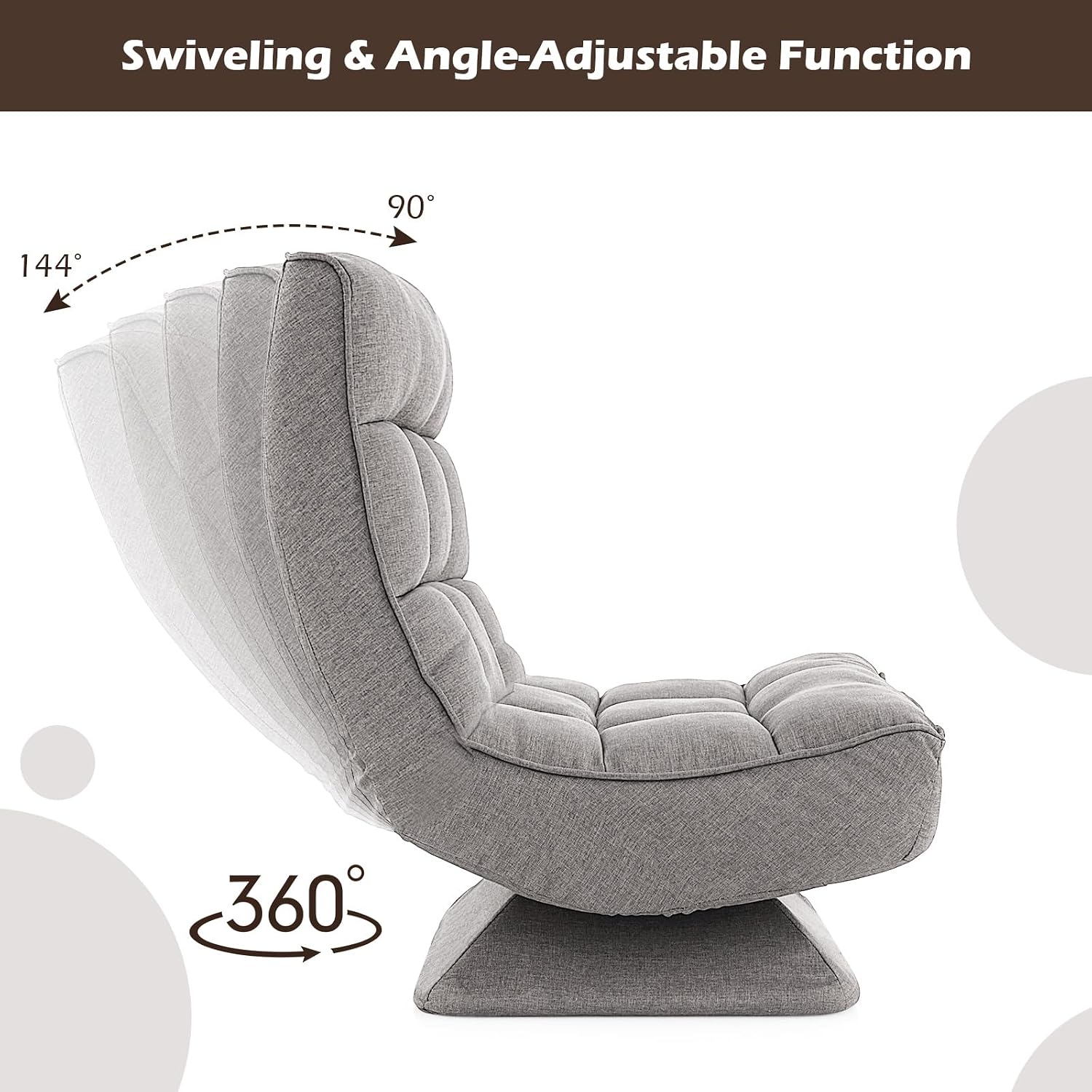 Giantex Adjustable Swivel Floor Chair - 5 Position Video Game Chair with Swivel Base, Steel Frame, Massage Lumbar Pillow, Foldable Lazy Sofa Lounger for Adults Teens, Meditating, No Assembly (Gray)