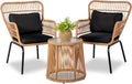 3 Piece Outdoor Wicker Furniture Bistro Set, Rattan Chairs Conversation Sets Wicker Patio Furniture for Balcony Poolside Backyard, Yellow/Black