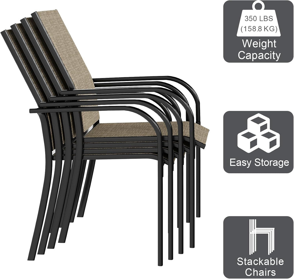 AECOJOY 5 Piece Patio Table and Chair Set for 4, Outdoor Dining Set Includes 51.2' Rectangle Table with 1.73' Umbrella Hole, 4 Stackable Textilene Chairs, for Garden, Backyard and Poolside, Dark Gray