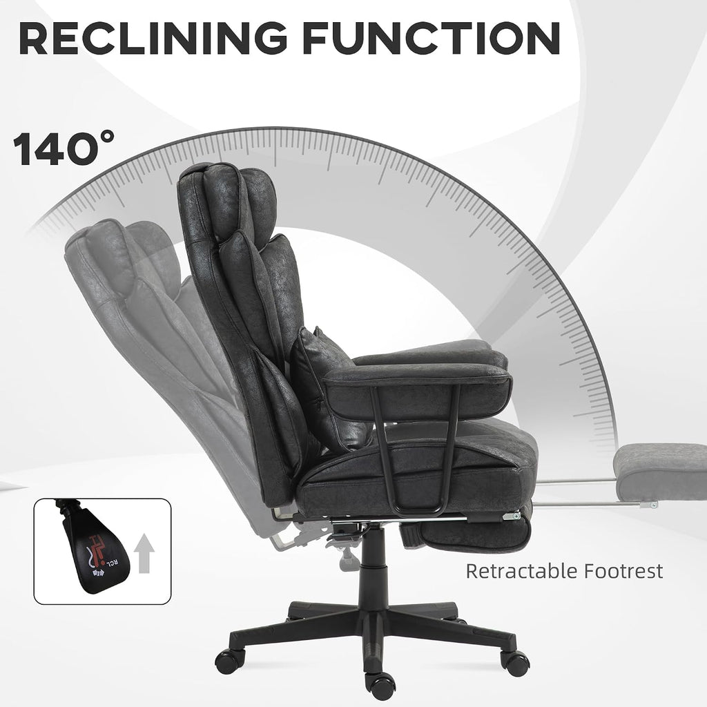 HOMCOM Massage Executive Office Chair with 6 Vibration Points, 400LBS Heated Big and Tall Office Chair with Foot Rest and Lumbar Support, Microfiber Reclining Computer Desk Chair, Black