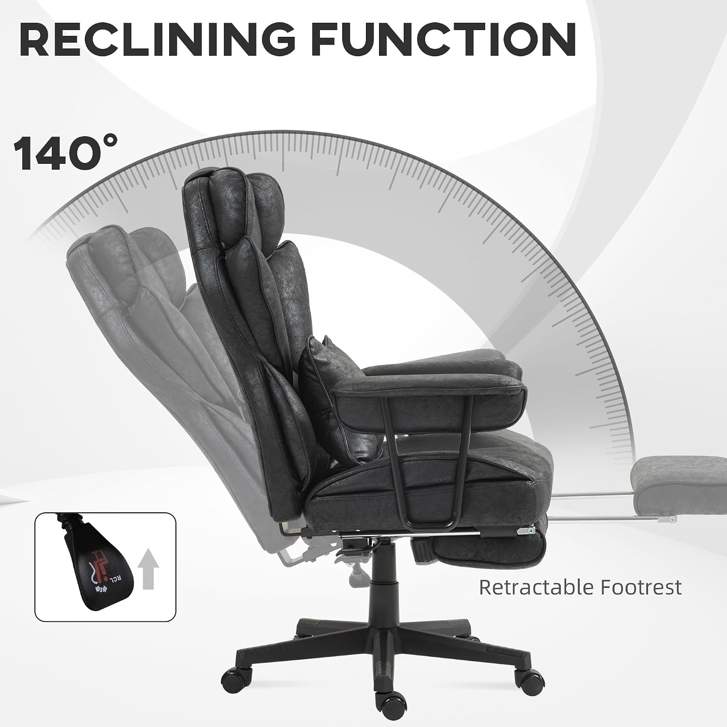 HOMCOM Massage Executive Office Chair with 6 Vibration Points, 400LBS Heated Big and Tall Office Chair with Foot Rest and Lumbar Support, Microfiber Reclining Computer Desk Chair, Black
