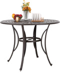 PHI VILLA Cast Aluminum Round High Bar Dining Tables for 6 Person, 54' Dia Engraved Cast-Top Aluminum Table with 2.1' Umbrella Hole, Patio Bar Height Table for Lawn Garden