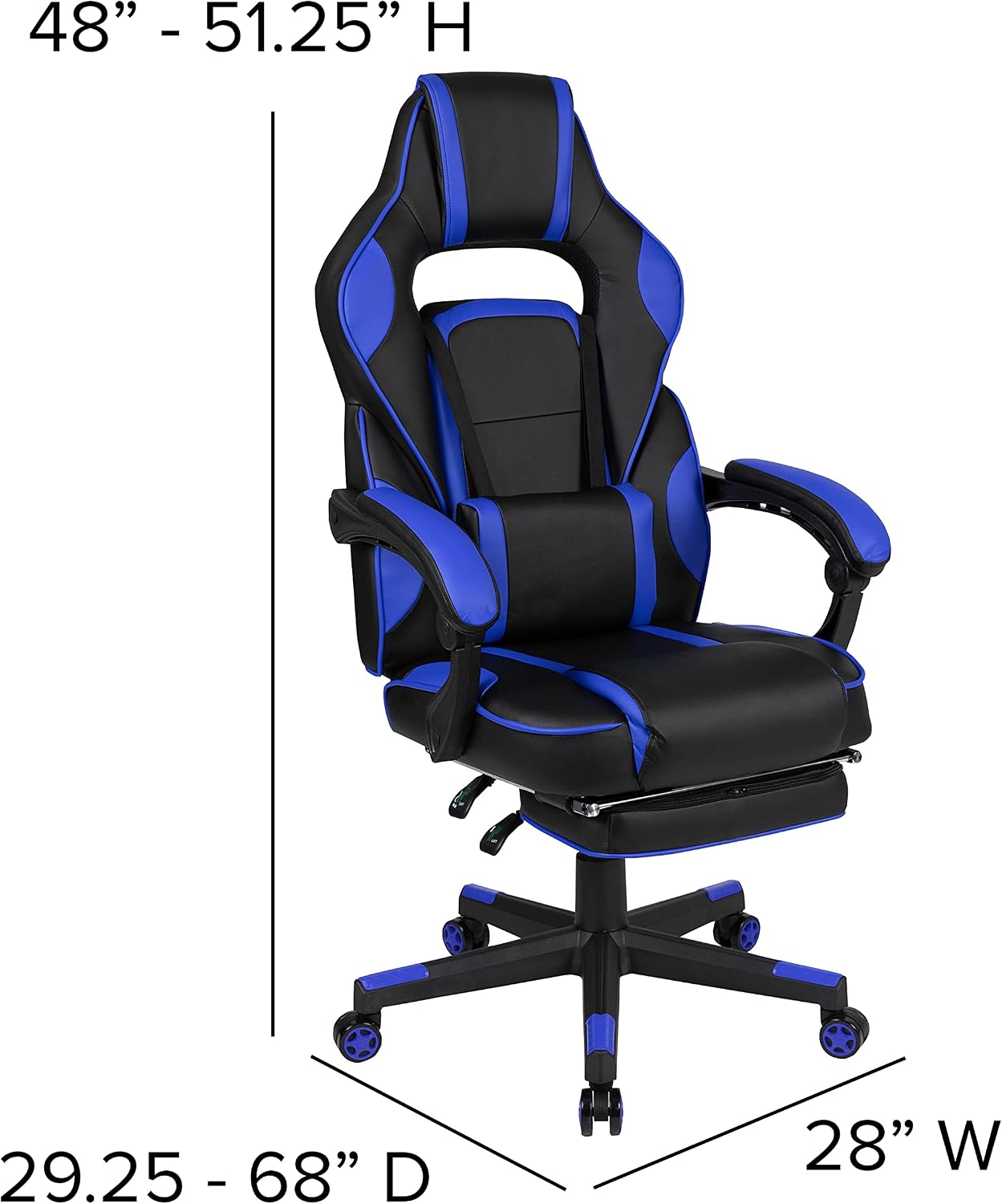 Flash Furniture X40 Gaming Chair Racing Ergonomic Computer Chair with Fully Reclining Back/Arms, Slide-Out Footrest, Massaging Lumbar - Black/Blue
