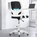 Kensaker Drafting Chair Tall Office Chair, Ergonomic Standing Desk Chair with Adjustable Foot Ring and Flip-up Armrests, Mesh Computer Chair for Art Studio, 300 LBS, White